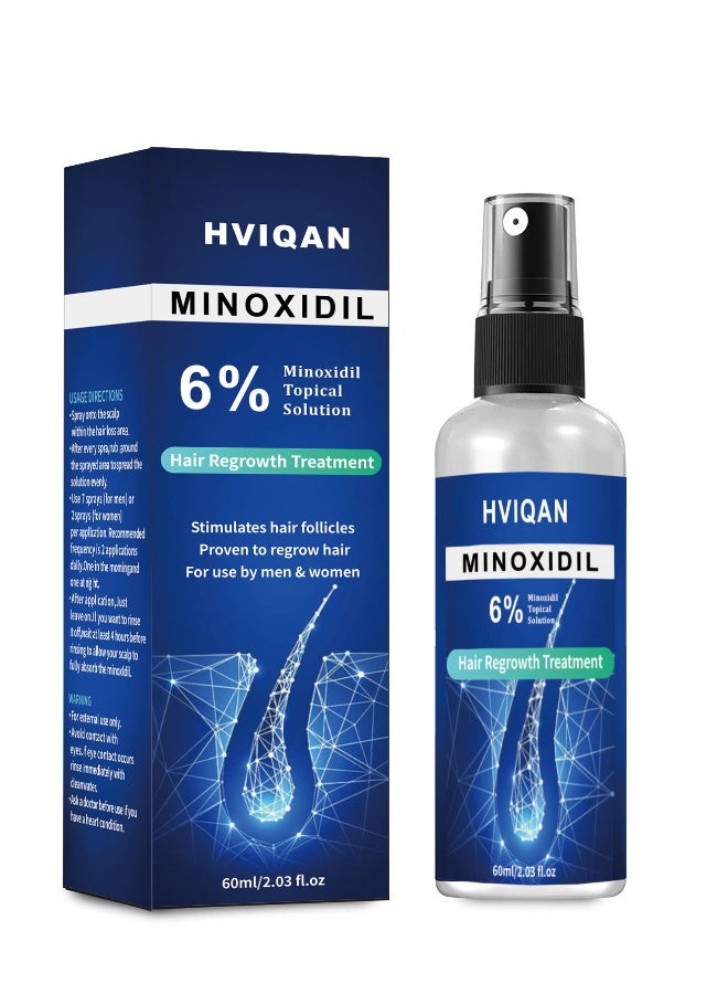 Hviqan 6% Minoxidil Hair Growth Spray For Men and Women 60Ml Hair Regrowth Treatment Serum For Stronger Thicker Longer Hair Help to Stop Thinning and loss hair The image upgrade is slightly different. - Image 2